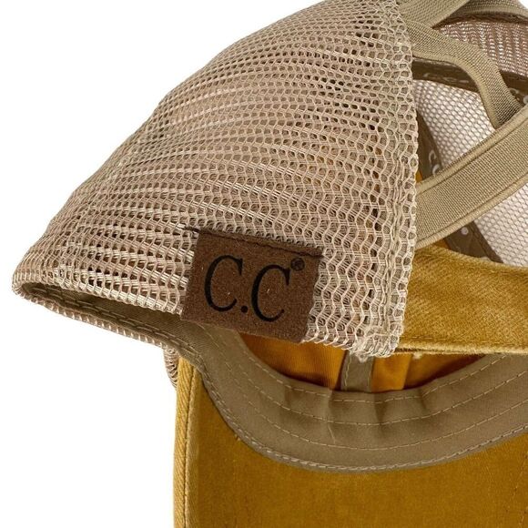 High Ponytail Baseball Cap CC Exclusives Marigold Yellow Distressed Womens OS - Picture 7 of 10